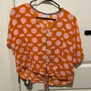 Polka dot pink and orange button shirt